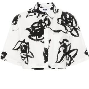 NWT MSGM DESIGNER floral black and white  CROP BLOUSE SIZE 38